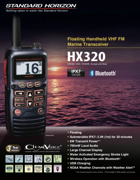 Standard Horizon HX320 Floating Handheld VHF 6W Bluetooth